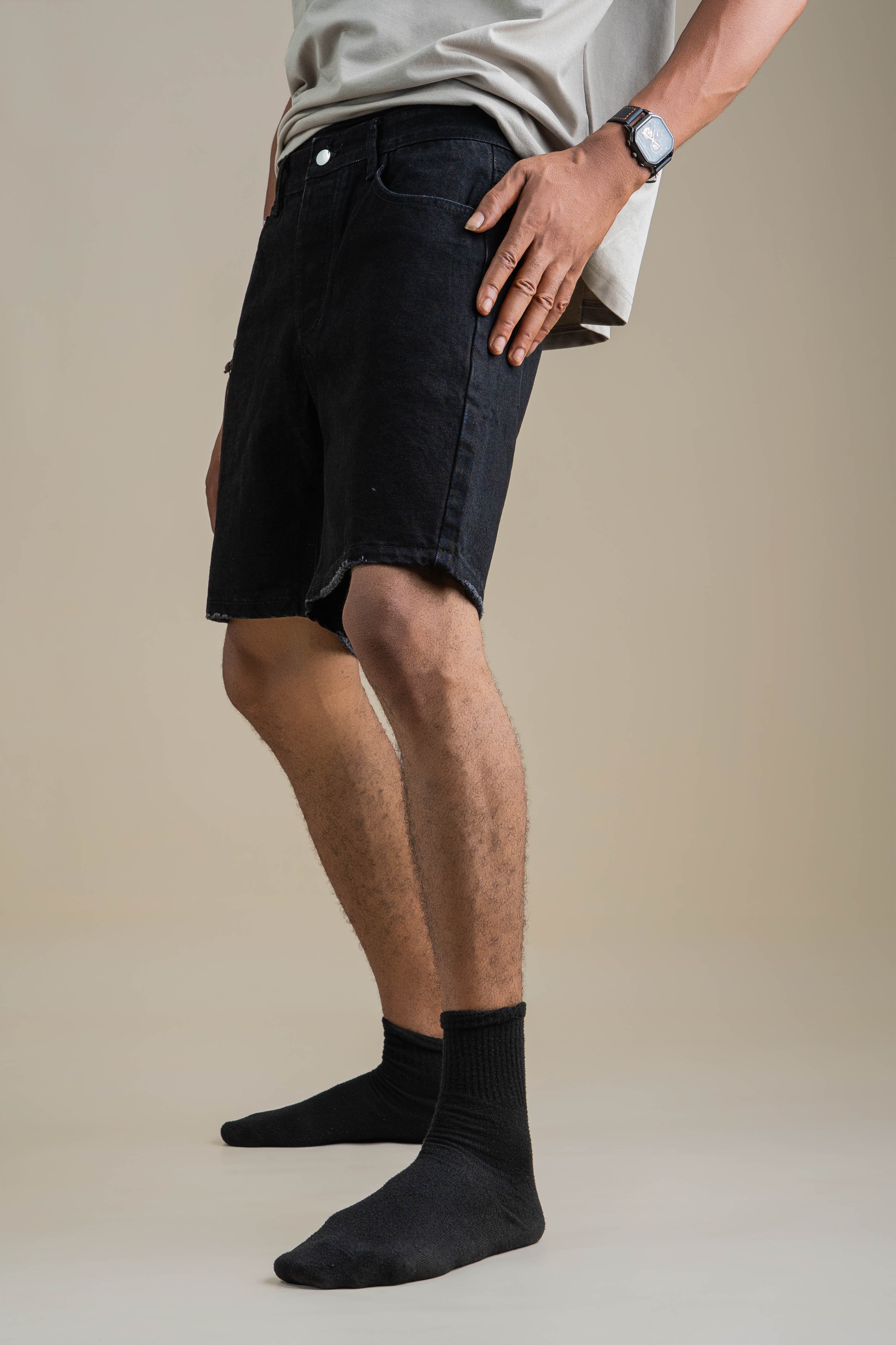 PLAIN SHADOW DENIM SHORT - View 3