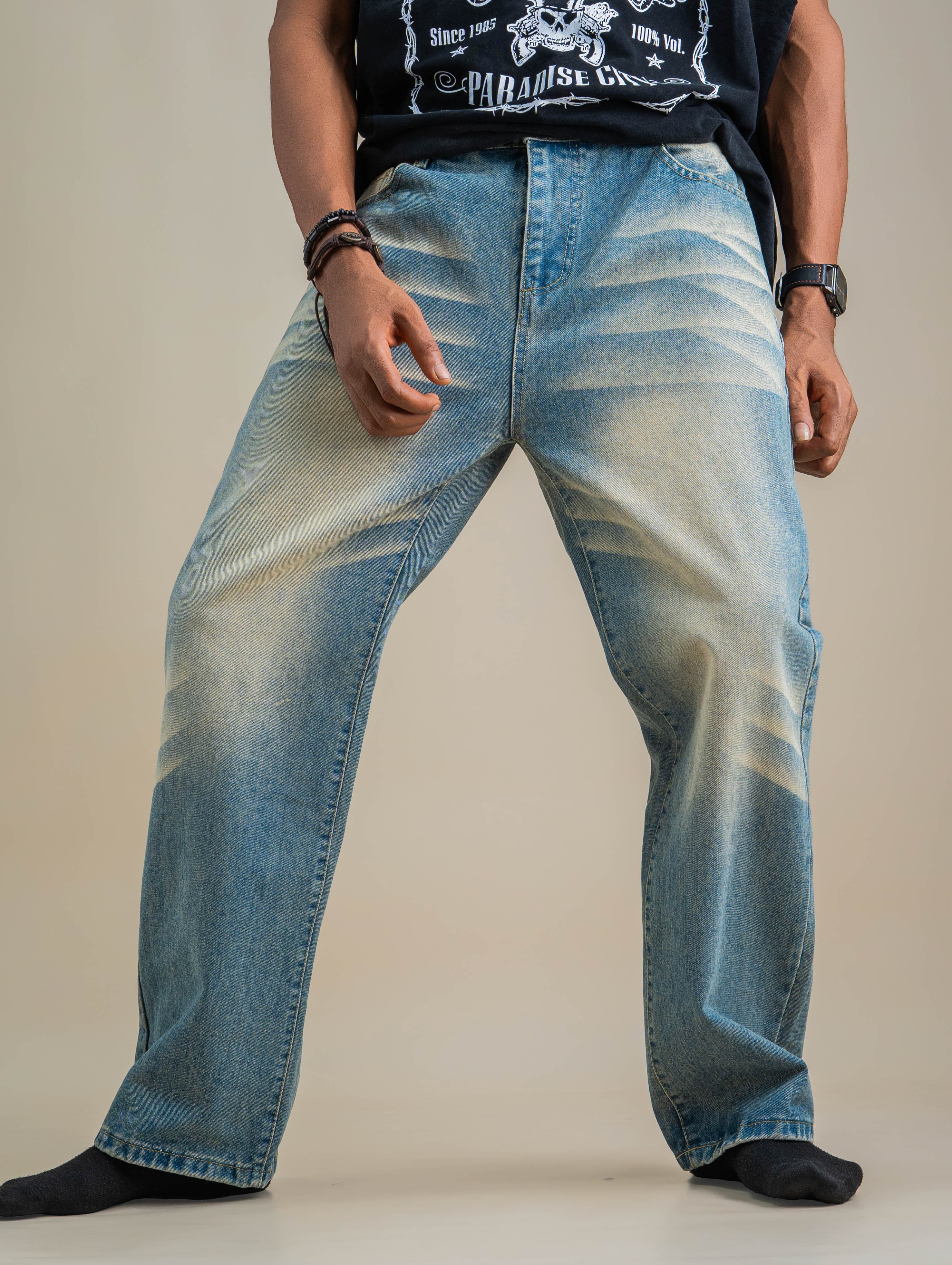 WHISKERED DENIM JEANS - View 3