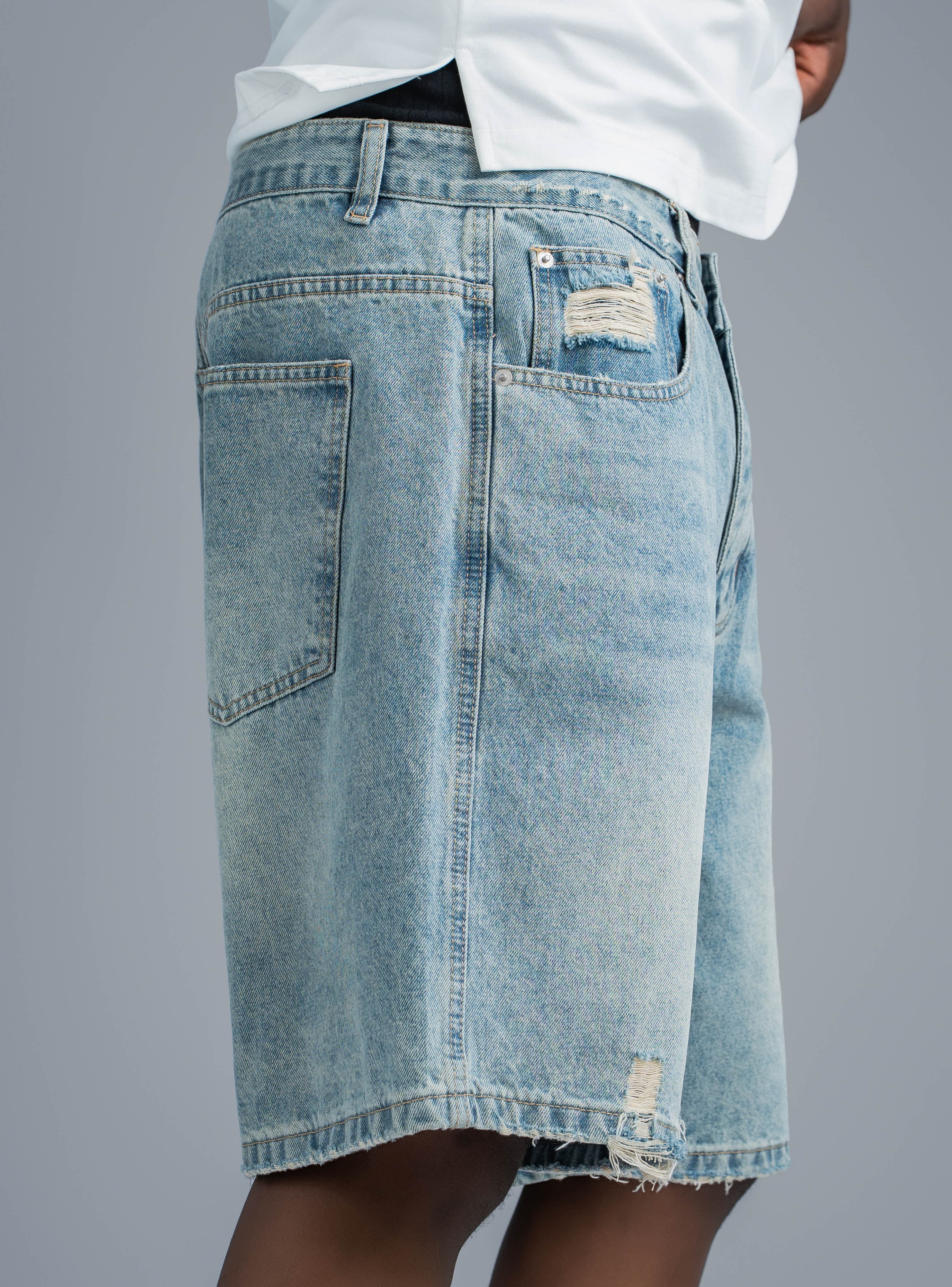 STAPLE DISTRESSED DENIM SHORT - View 3