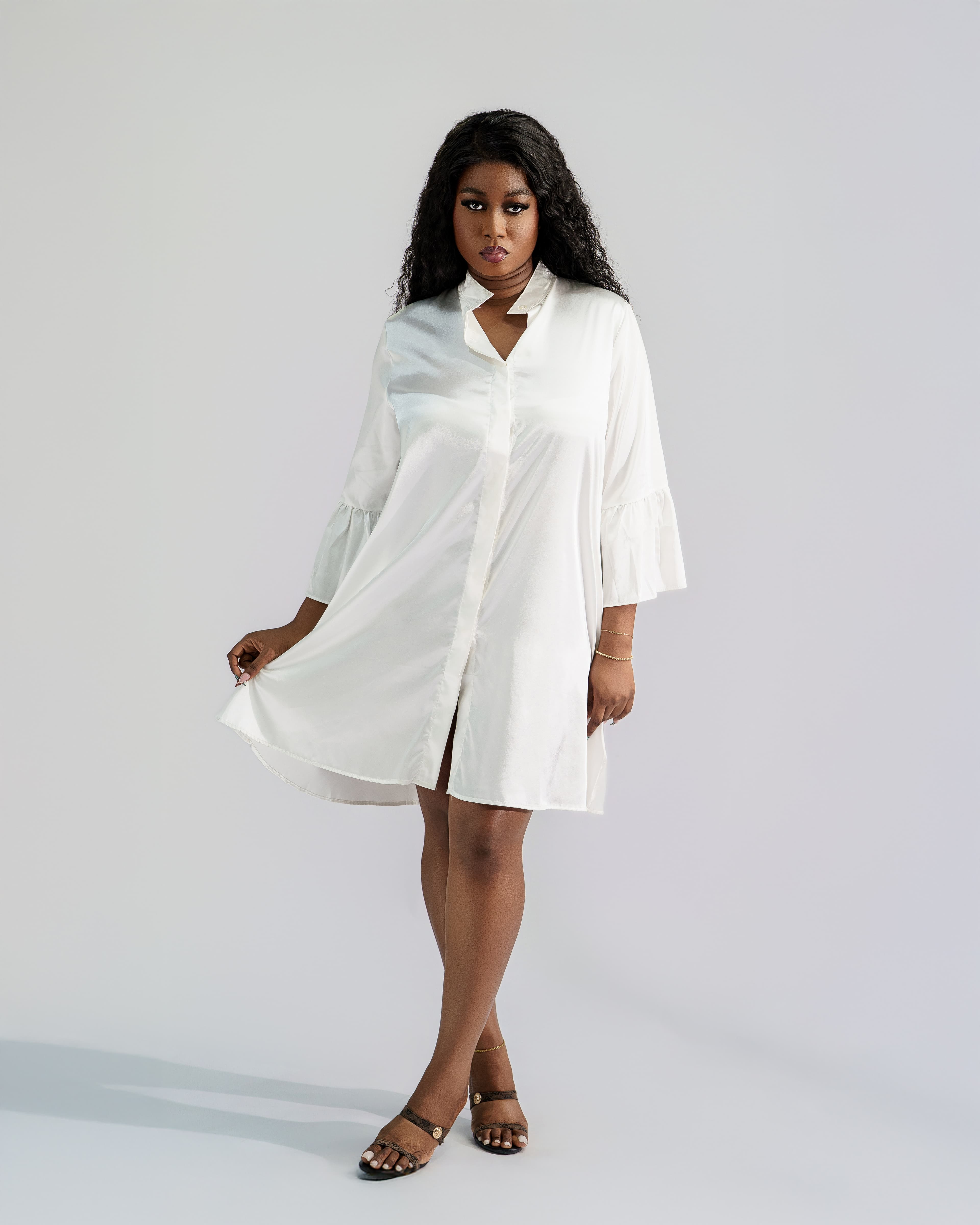 LUMIEERE SATIN SHIRT DRESS