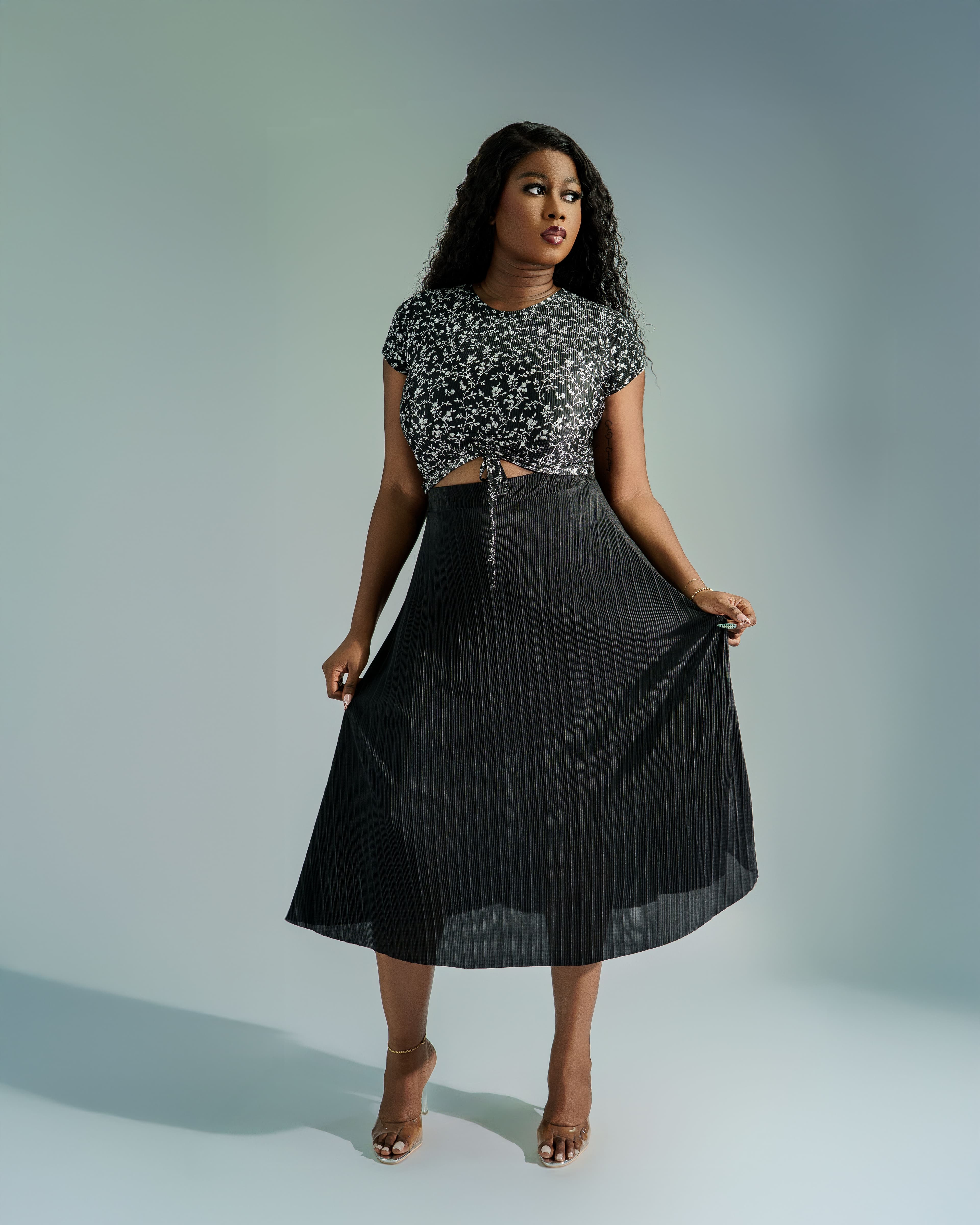 QUEENETE CRINCKLE SKIRT SET